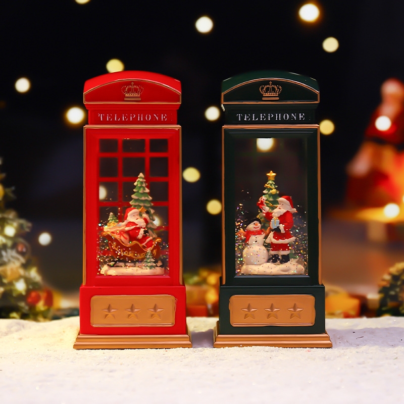 Snow Globe Musical - Kerst Telefooncel Nachtlampje Kerstman Slee Sneeuwbol